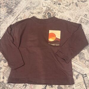 Zara Chocolate Long Sleeve Kids Tee with Graphic Pocket